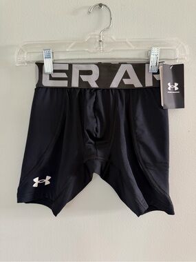 Under Armour Black Boys Performance Slider Shorts with Gray Waistband